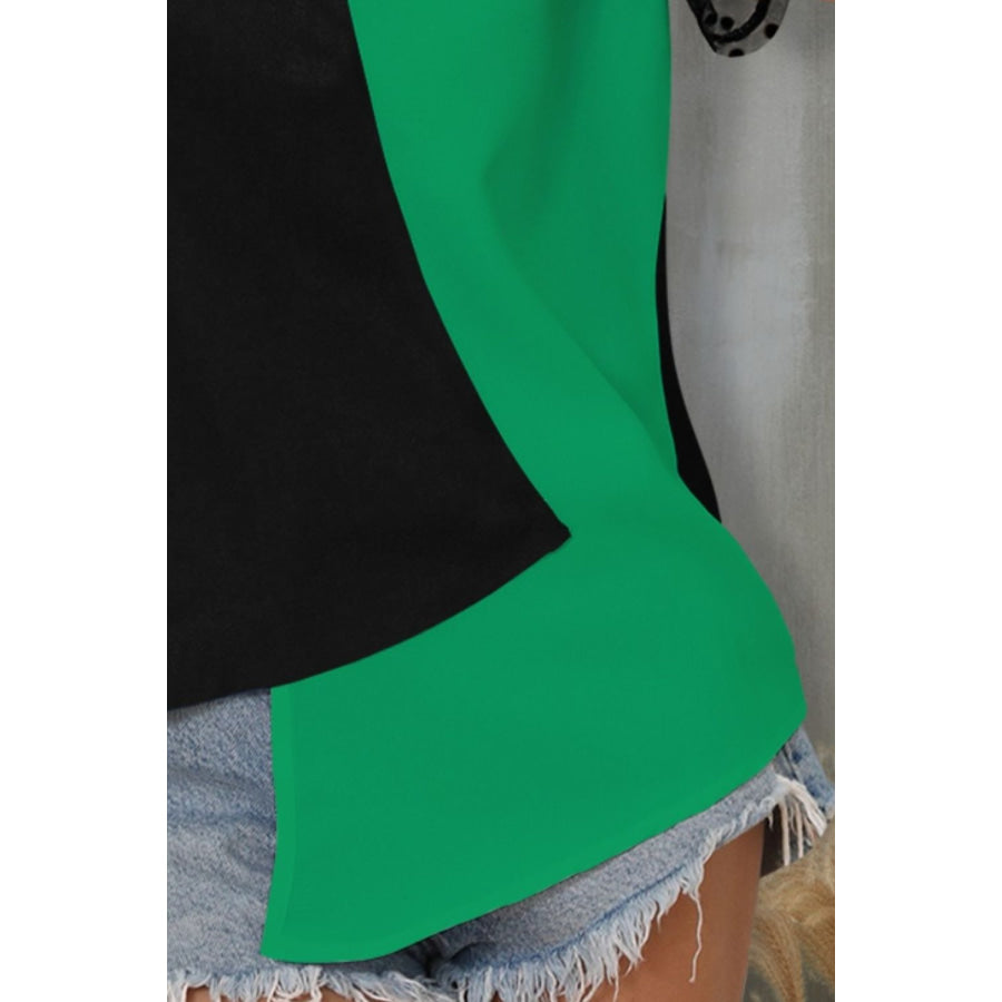 Color Block Notched Short Sleeve T - Shirt Apparel and Accessories