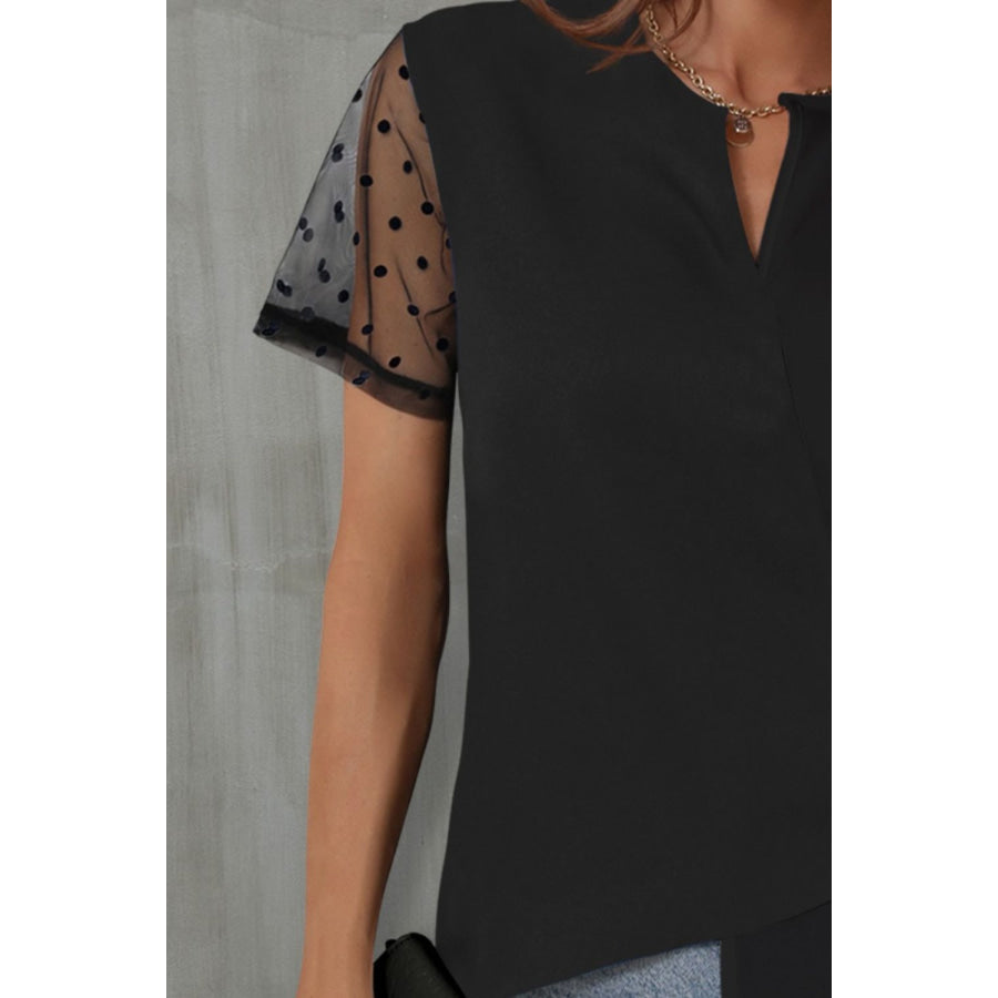 Color Block Notched Short Sleeve T - Shirt Apparel and Accessories