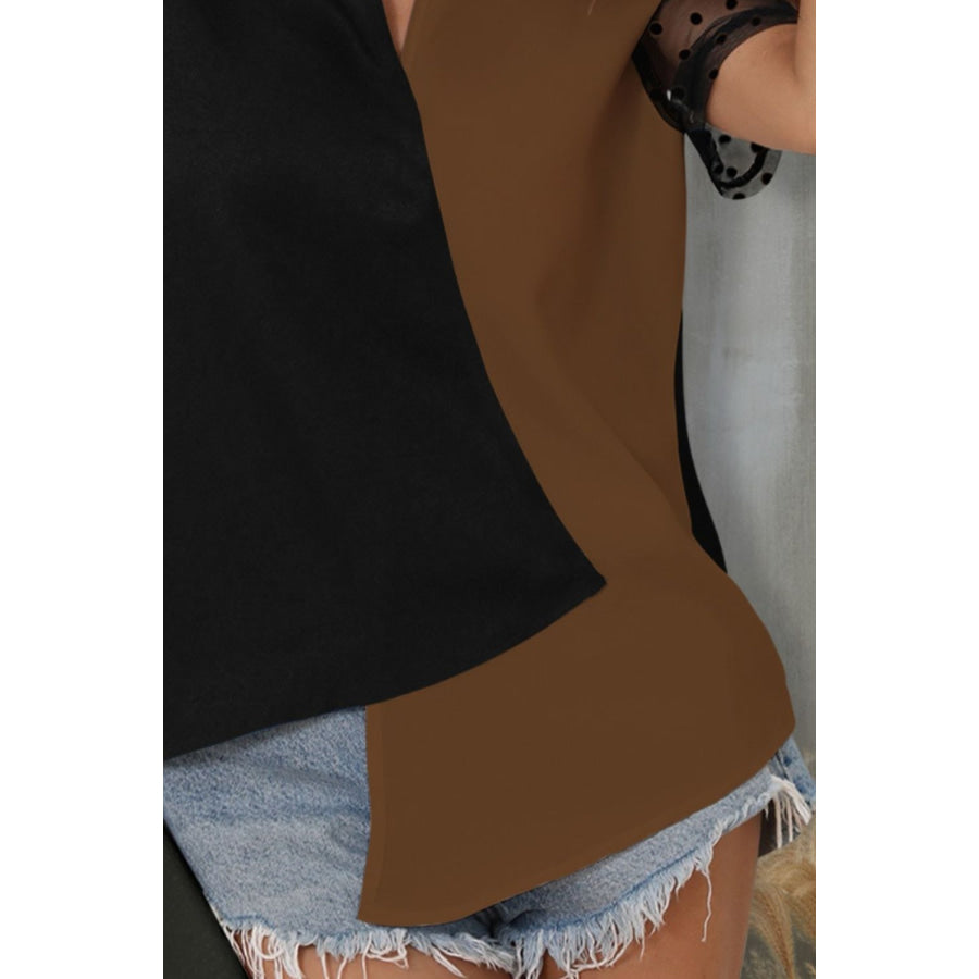 Color Block Notched Short Sleeve T - Shirt Apparel and Accessories