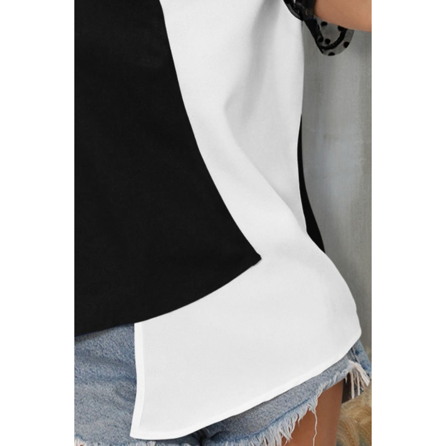 Color Block Notched Short Sleeve T - Shirt Apparel and Accessories