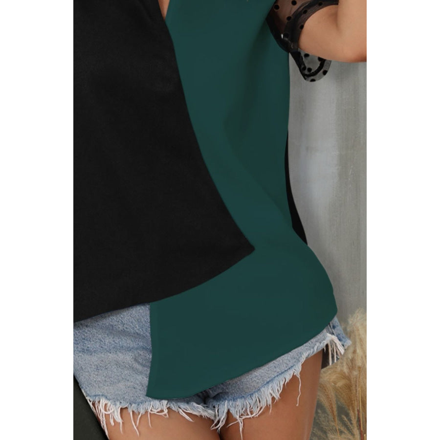 Color Block Notched Short Sleeve T - Shirt Apparel and Accessories