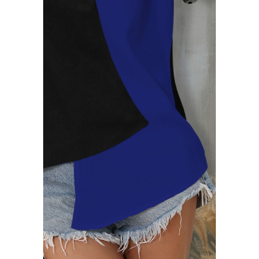 Color Block Notched Short Sleeve T - Shirt Apparel and Accessories