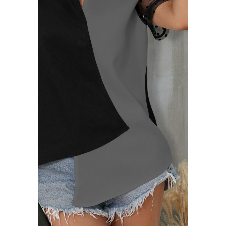 Color Block Notched Short Sleeve T - Shirt Apparel and Accessories