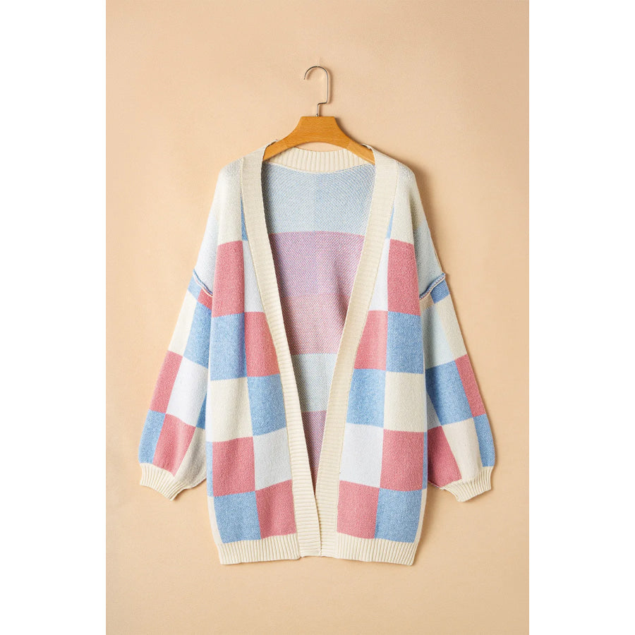 Color Block Open Front Long Sleeve Cardigan Apparel and Accessories