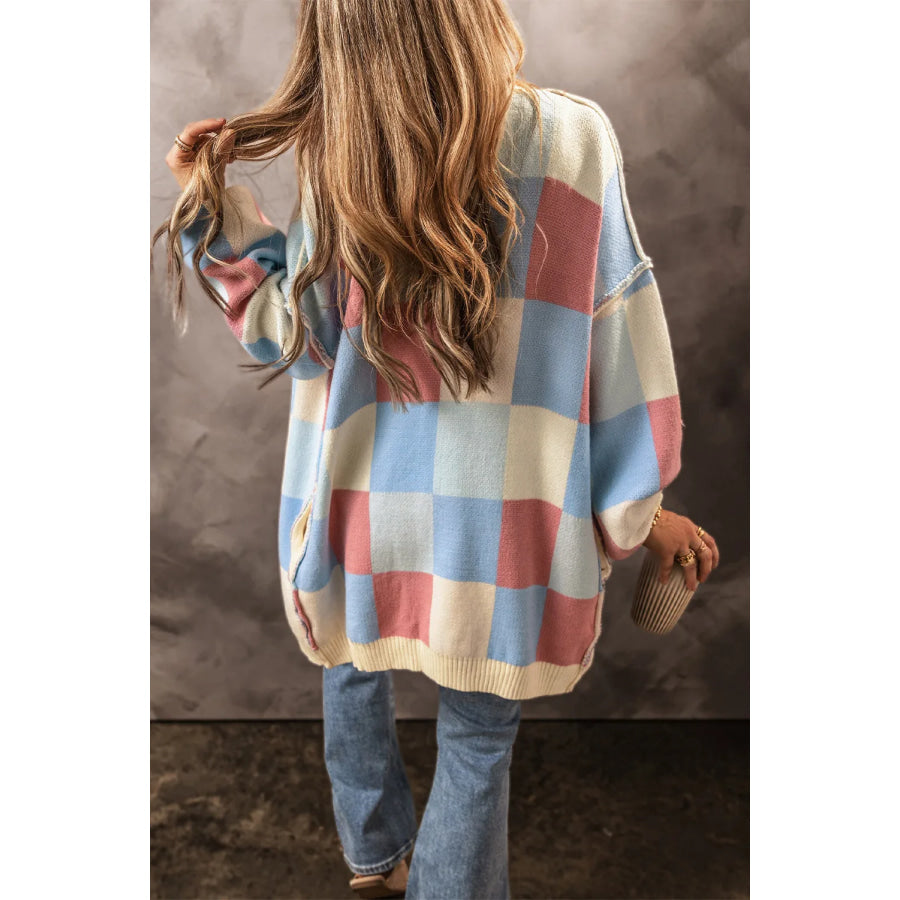 Color Block Open Front Long Sleeve Cardigan Apparel and Accessories