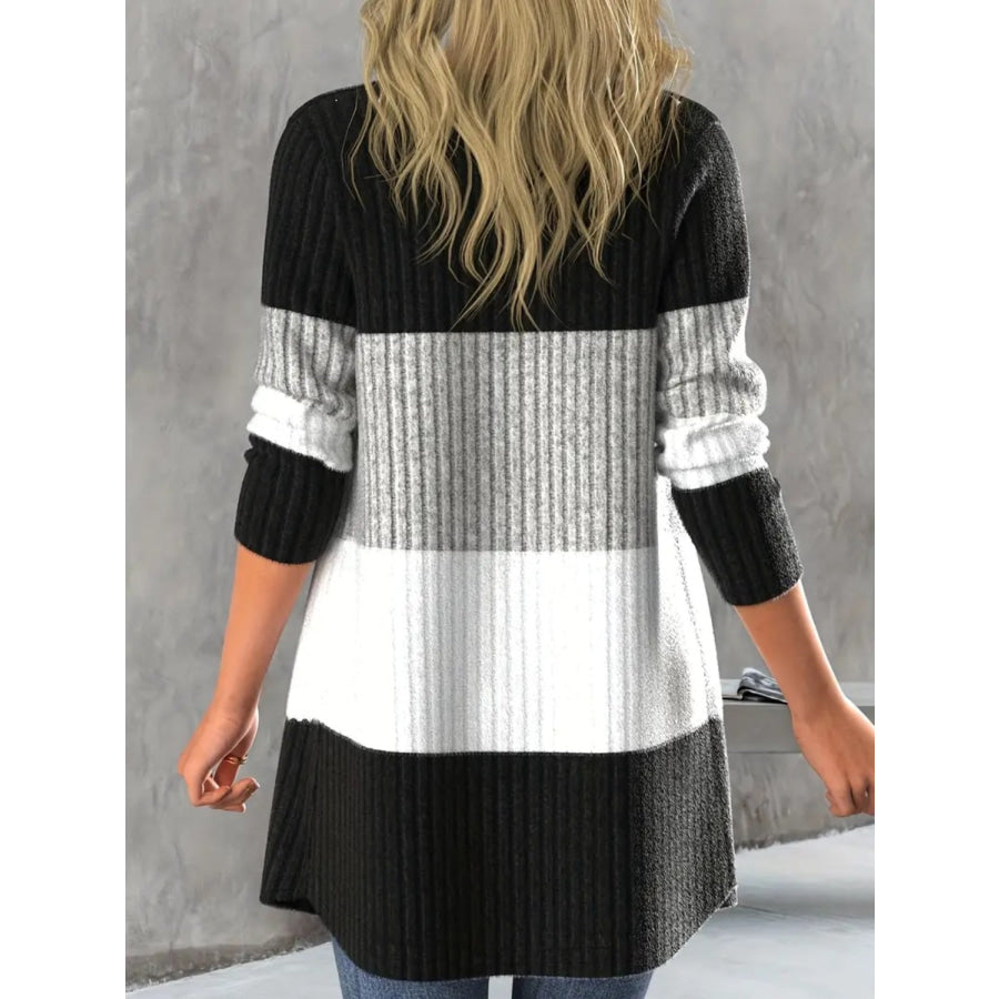 Color Block Open Front Long Sleeve Cardigan Apparel and Accessories