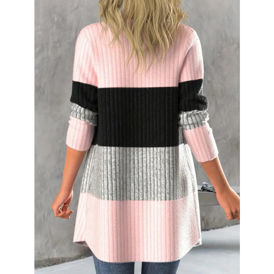 Color Block Open Front Long Sleeve Cardigan Apparel and Accessories