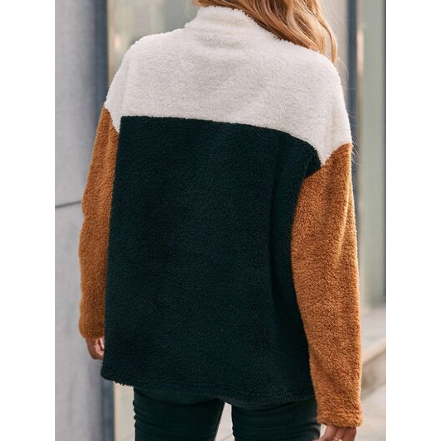 Color Block Quarter Zip Dropped Shoulder Sweatshirt Black / S Apparel and Accessories