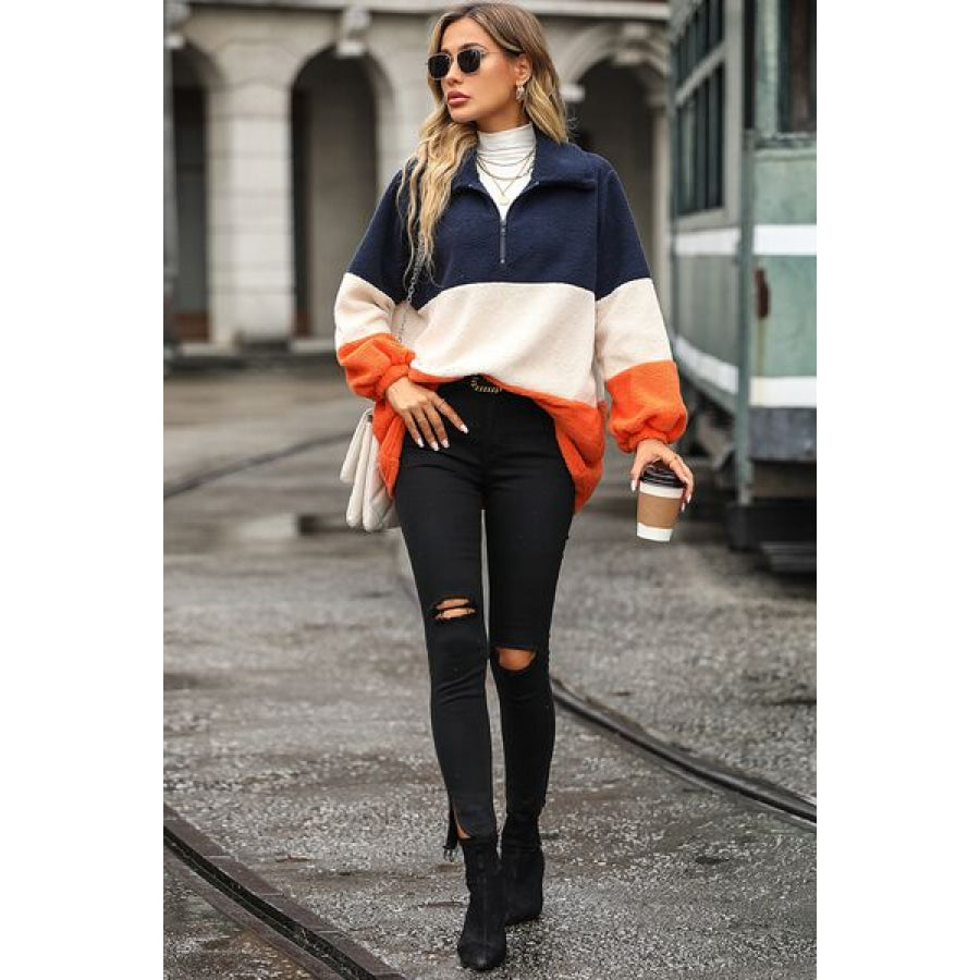 Color Block Quarter Zip Sweatshirt Apparel and Accessories
