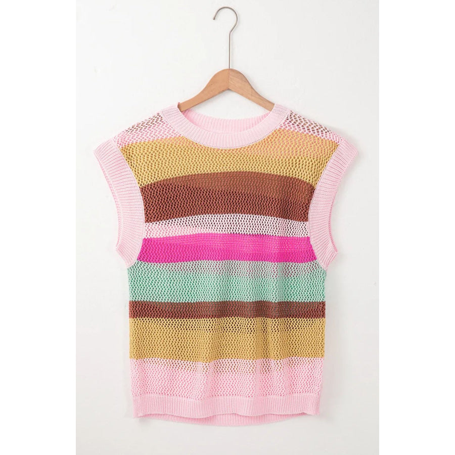 Color Block Round Neck Cap Sleeve Knit Top Apparel and Accessories
