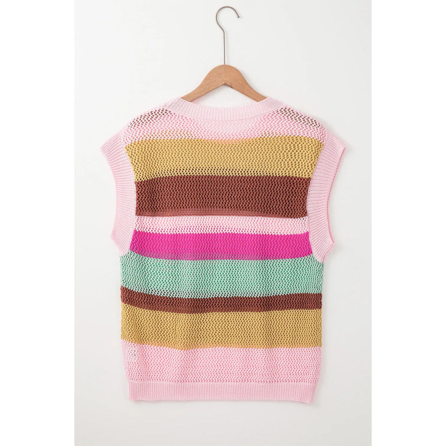 Color Block Round Neck Cap Sleeve Knit Top Apparel and Accessories