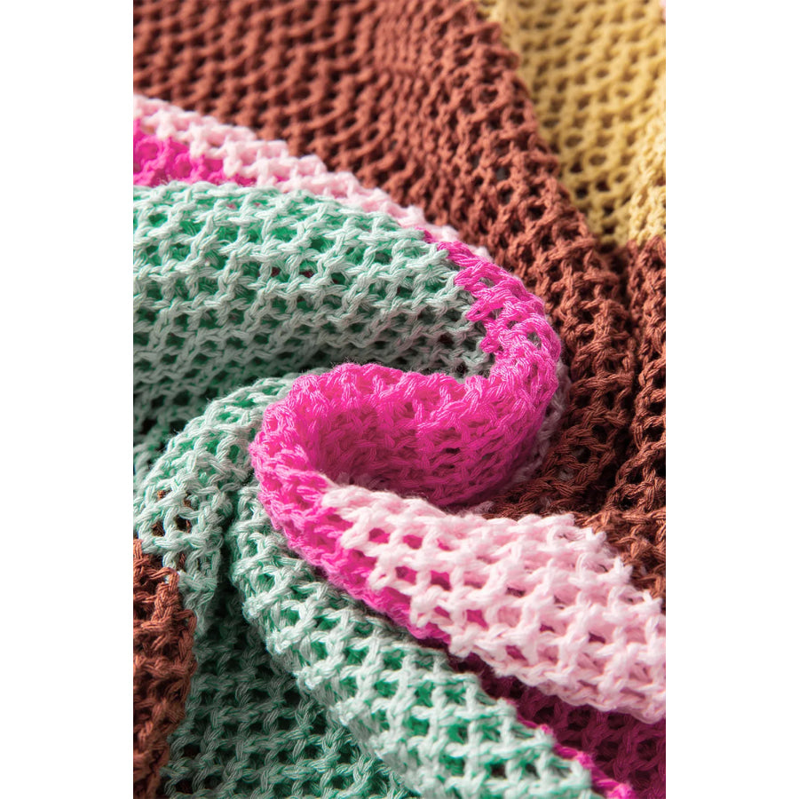 Color Block Round Neck Cap Sleeve Knit Top Apparel and Accessories