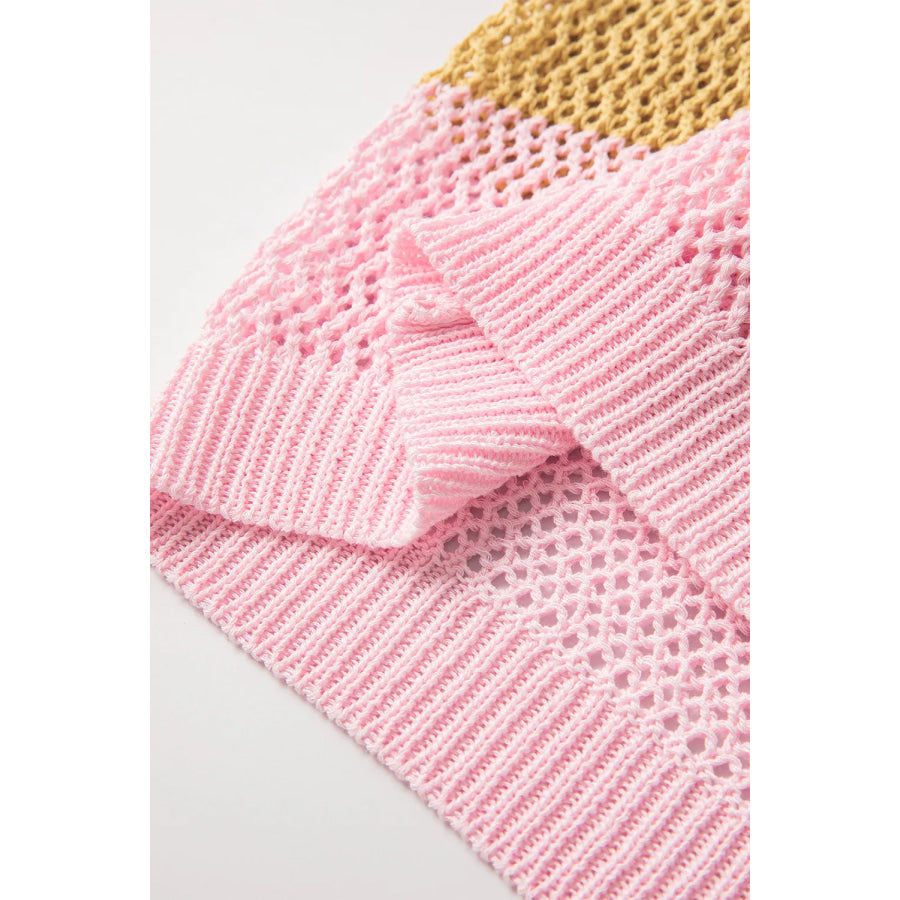 Color Block Round Neck Cap Sleeve Knit Top Apparel and Accessories