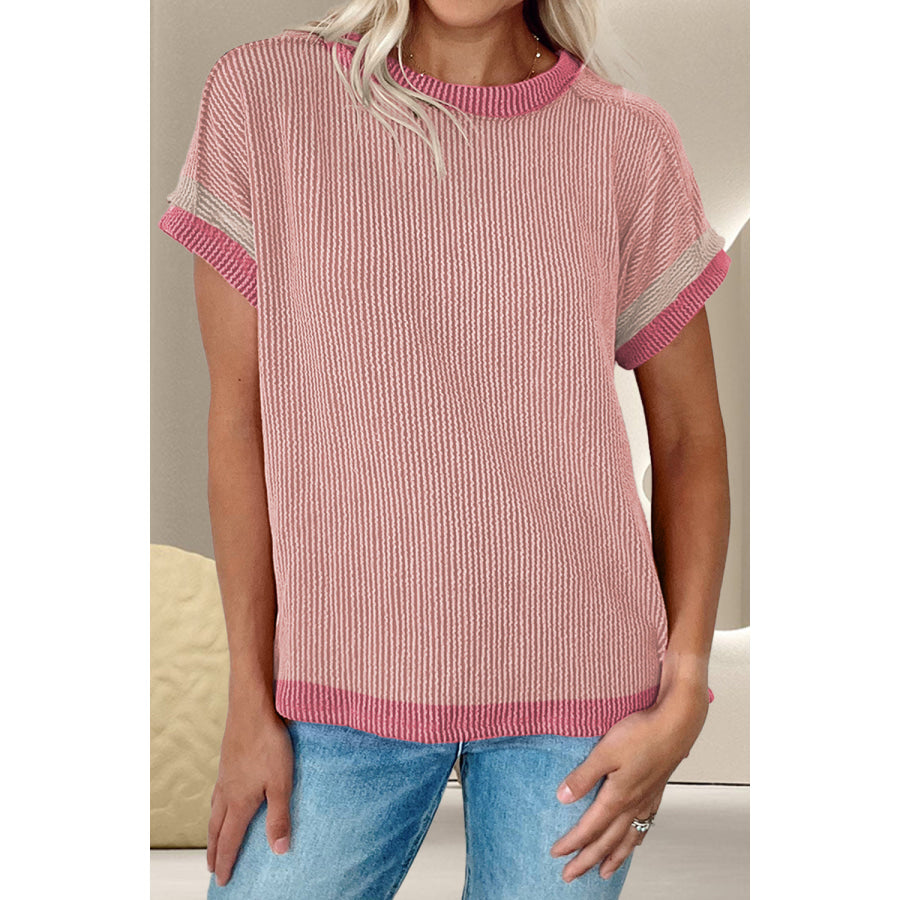 Color Block Round Neck Cap Sleeve T-Shirt Apparel and Accessories