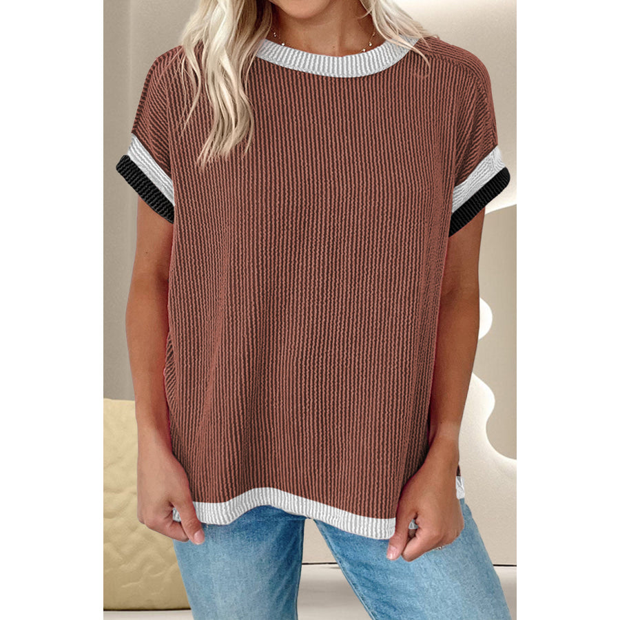 Color Block Round Neck Cap Sleeve T-Shirt Apparel and Accessories