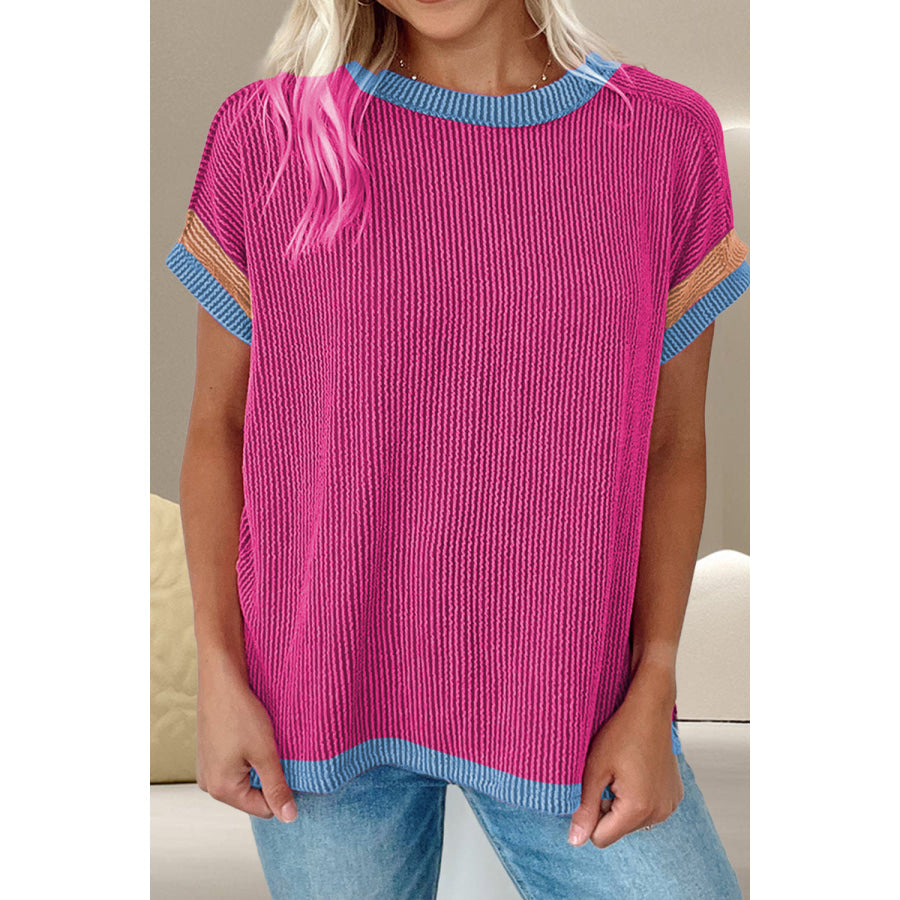 Color Block Round Neck Cap Sleeve T-Shirt Apparel and Accessories