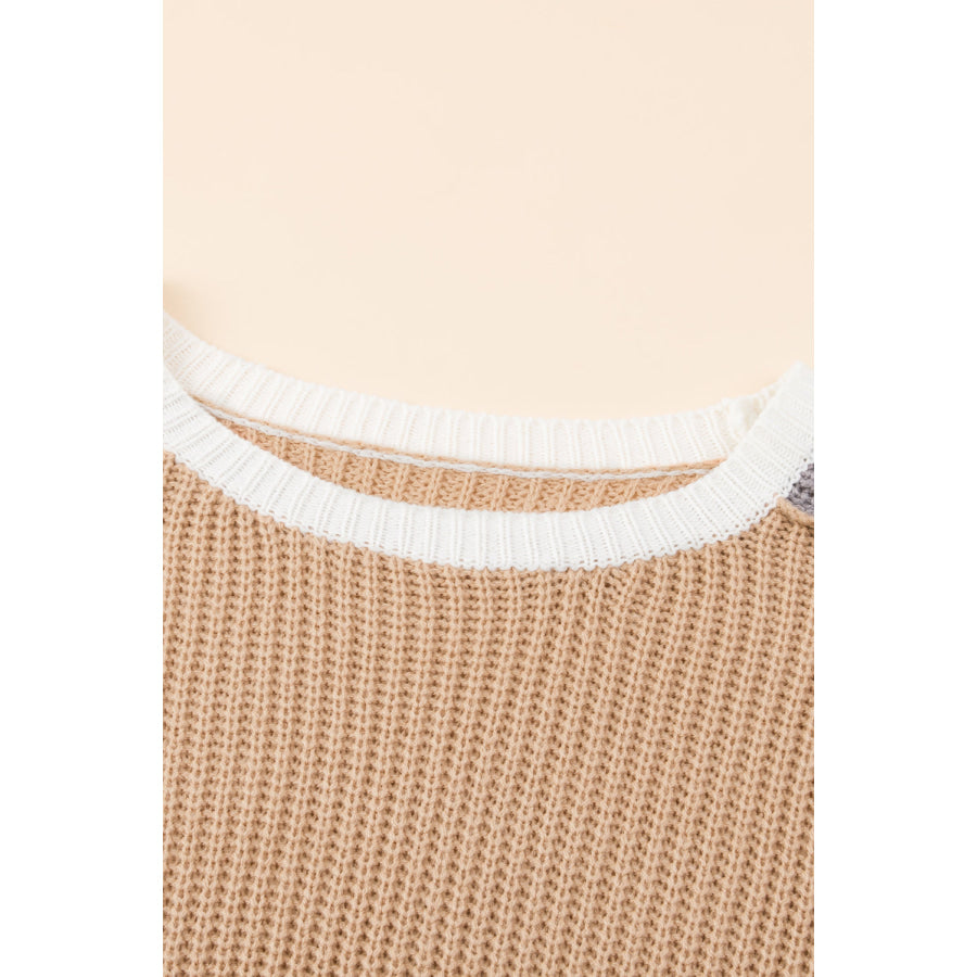 Color Block Round Neck Drop Shoulder Sweater Apparel and Accessories