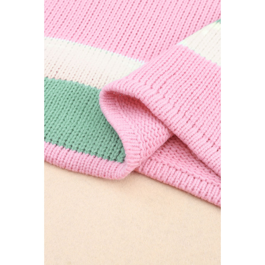 Color Block Round Neck Drop Shoulder Sweater Apparel and Accessories