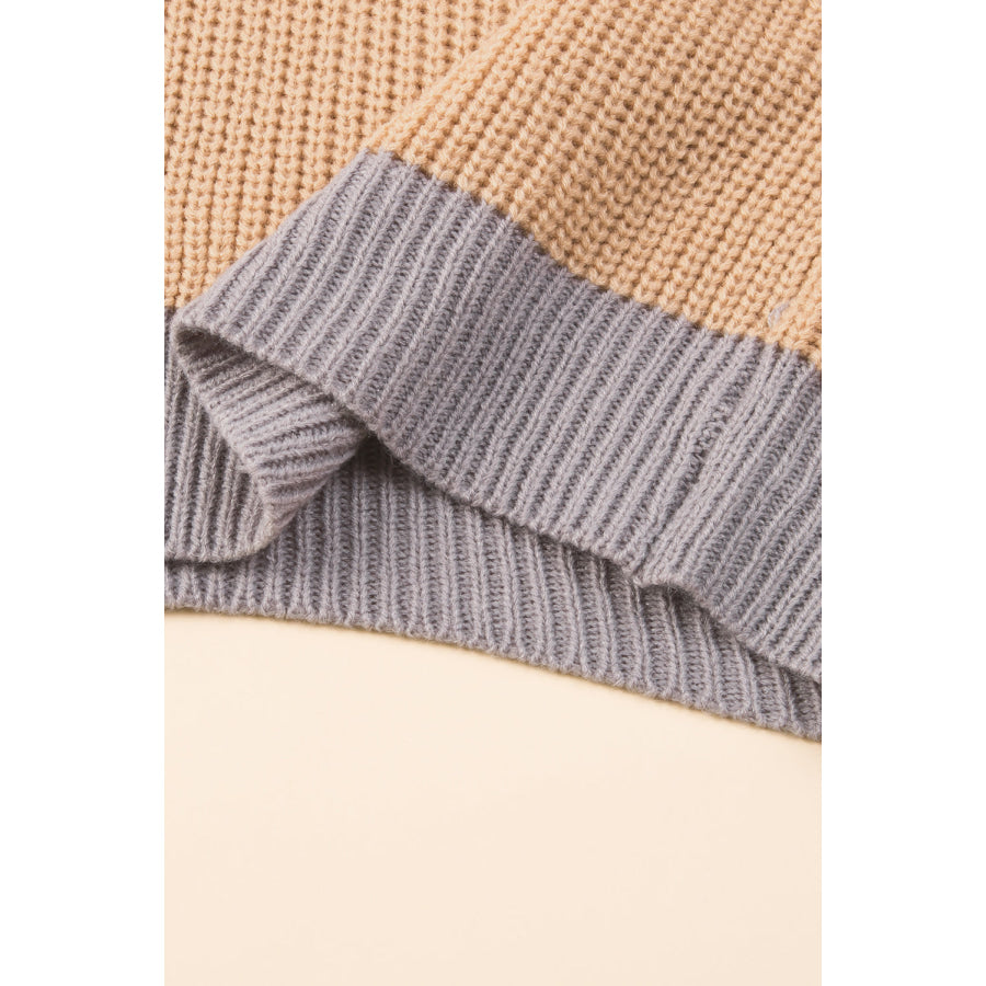 Color Block Round Neck Drop Shoulder Sweater Apparel and Accessories