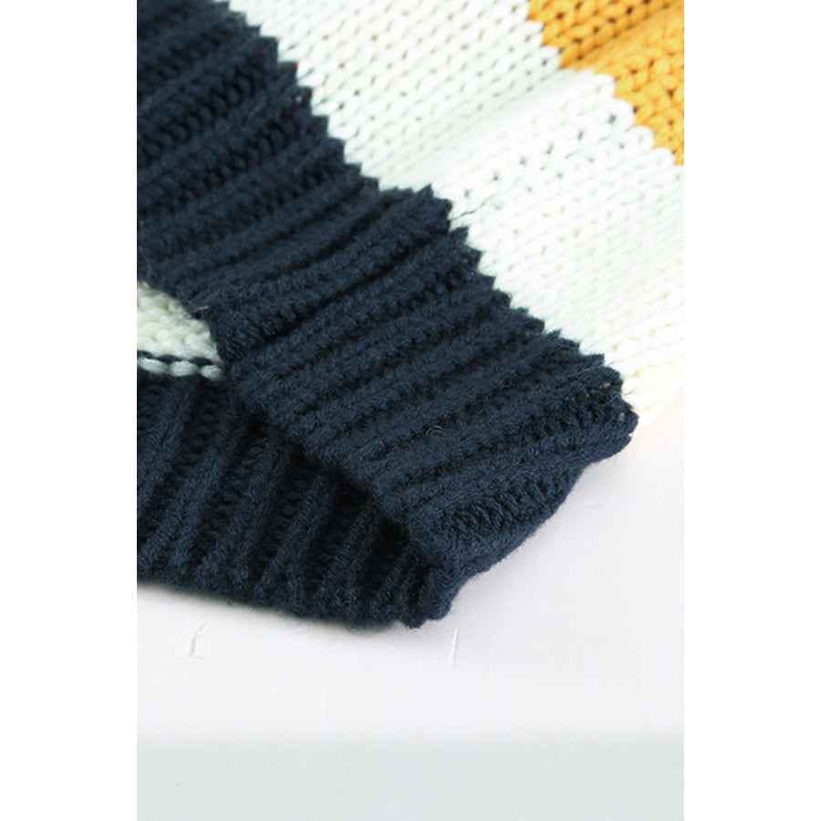 Color Block Round Neck Dropped Shoulder Sweater Apparel and Accessories