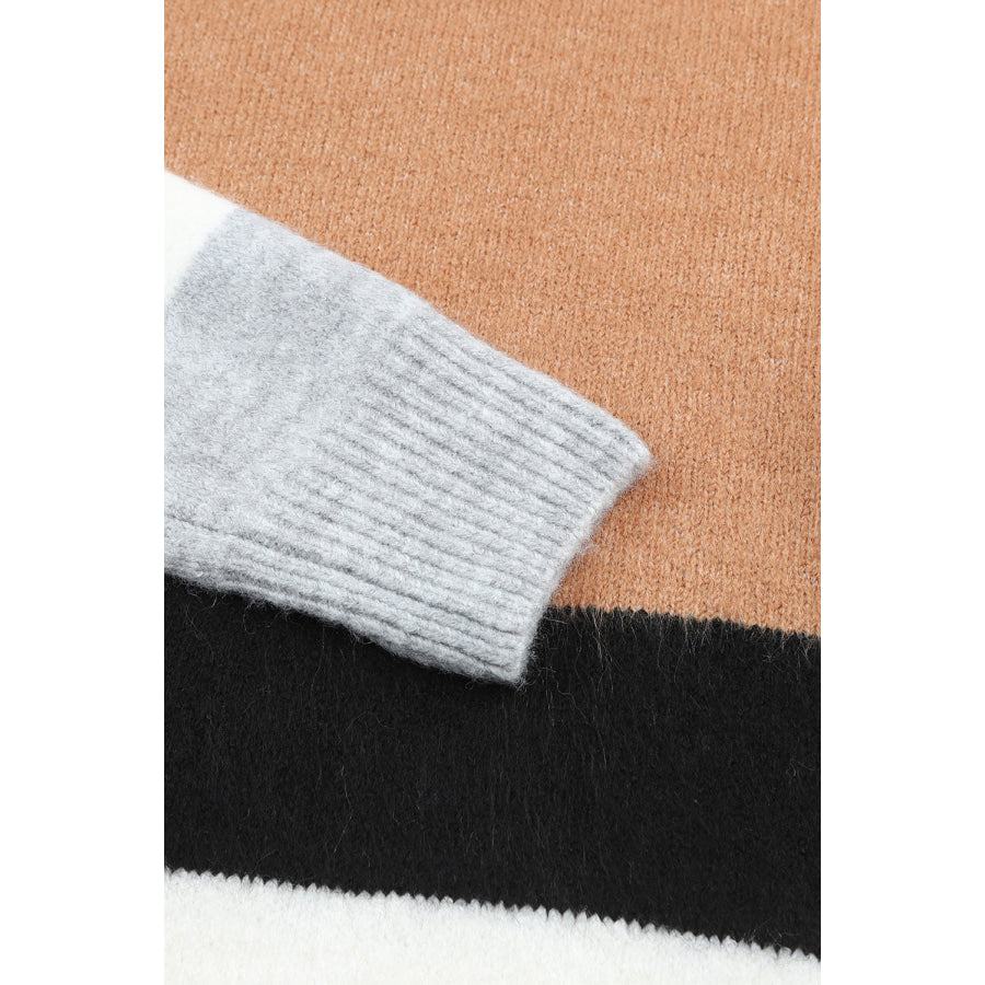 Color Block Round Neck Dropped Shoulder Sweater Apparel and Accessories