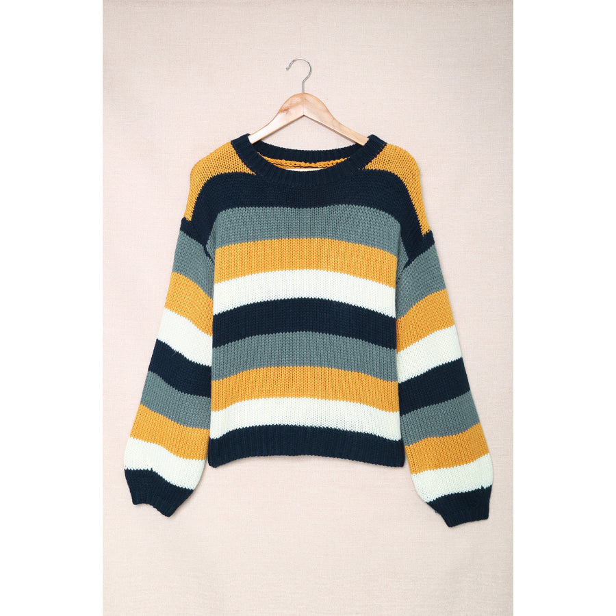 Color Block Round Neck Dropped Shoulder Sweater Apparel and Accessories
