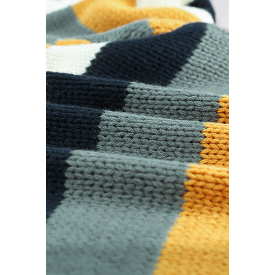 Color Block Round Neck Dropped Shoulder Sweater Apparel and Accessories