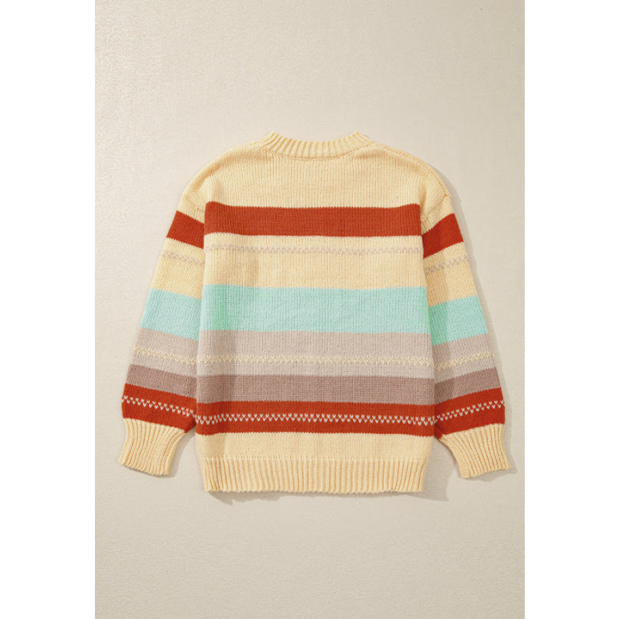 Color Block Round Neck Dropped Shoulder Sweater Apparel and Accessories