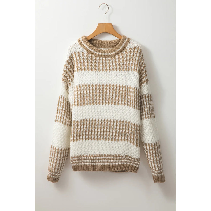 Color Block Round Neck Dropped Shoulder Sweater Apparel and Accessories
