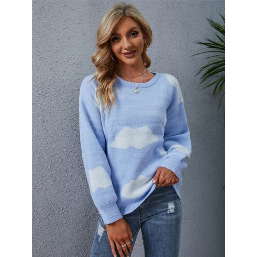 Color Block Round Neck Dropped Shoulder Sweater Apparel and Accessories
