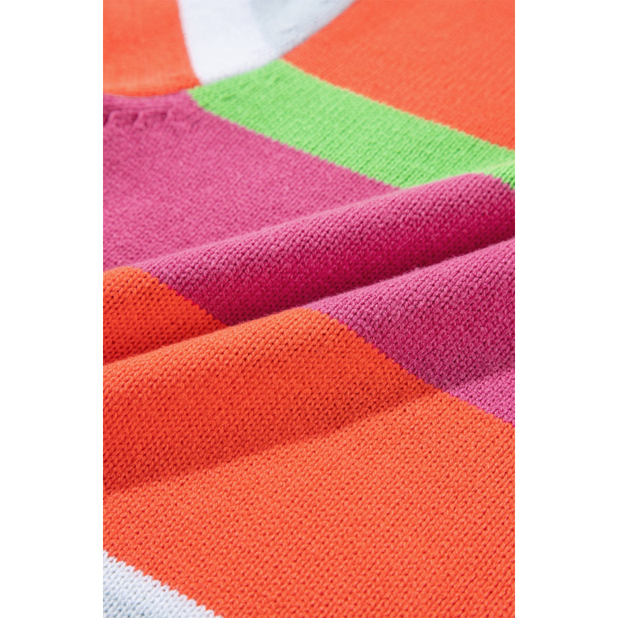 Color Block Round Neck Half Sleeve Knit Top Apparel and Accessories