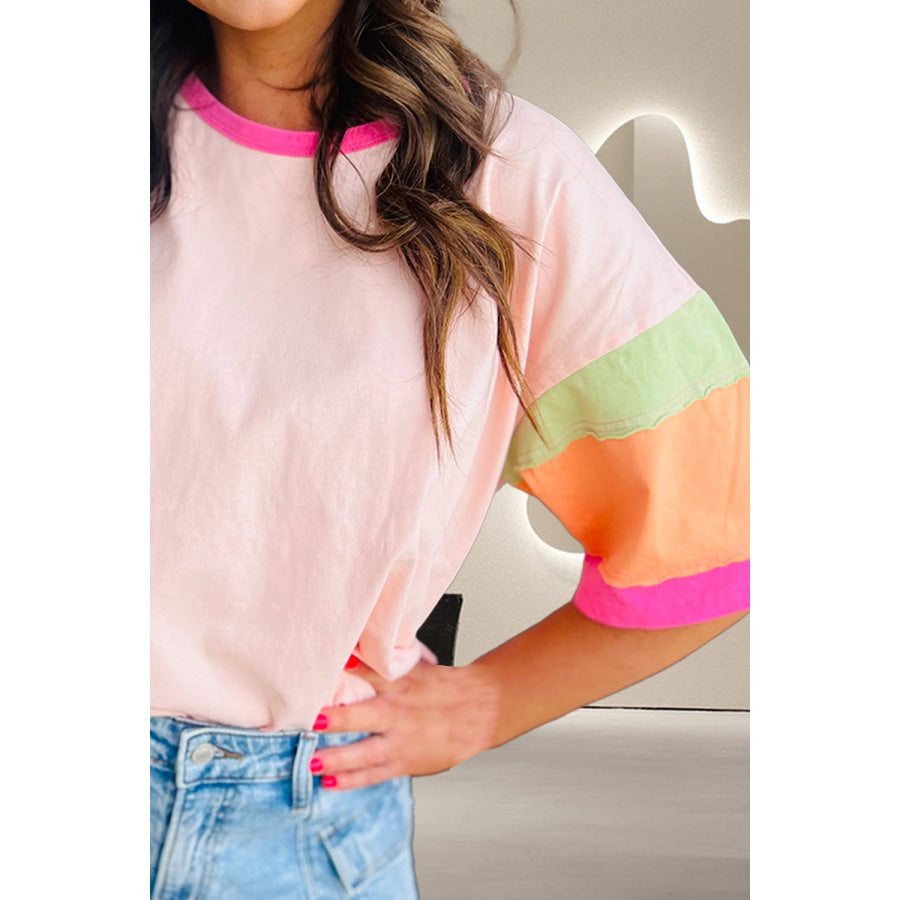Color Block Round Neck Half Sleeve T-Shirt Apparel and Accessories