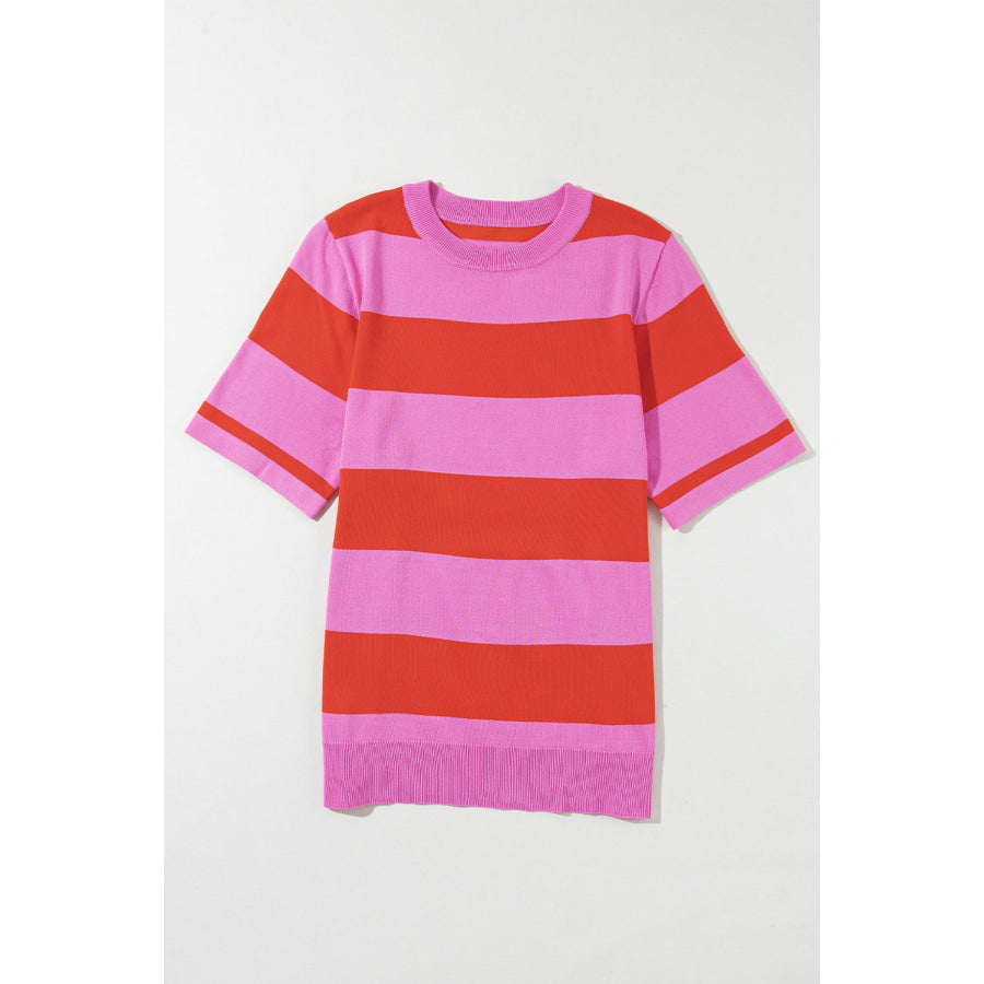 Color Block Round Neck Half Sleeve Top Apparel and Accessories