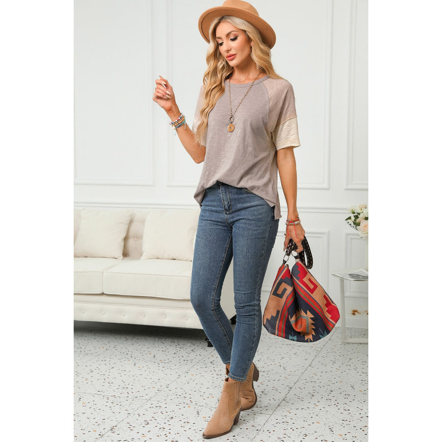Color Block Round Neck Half Sleeve Top Apparel and Accessories