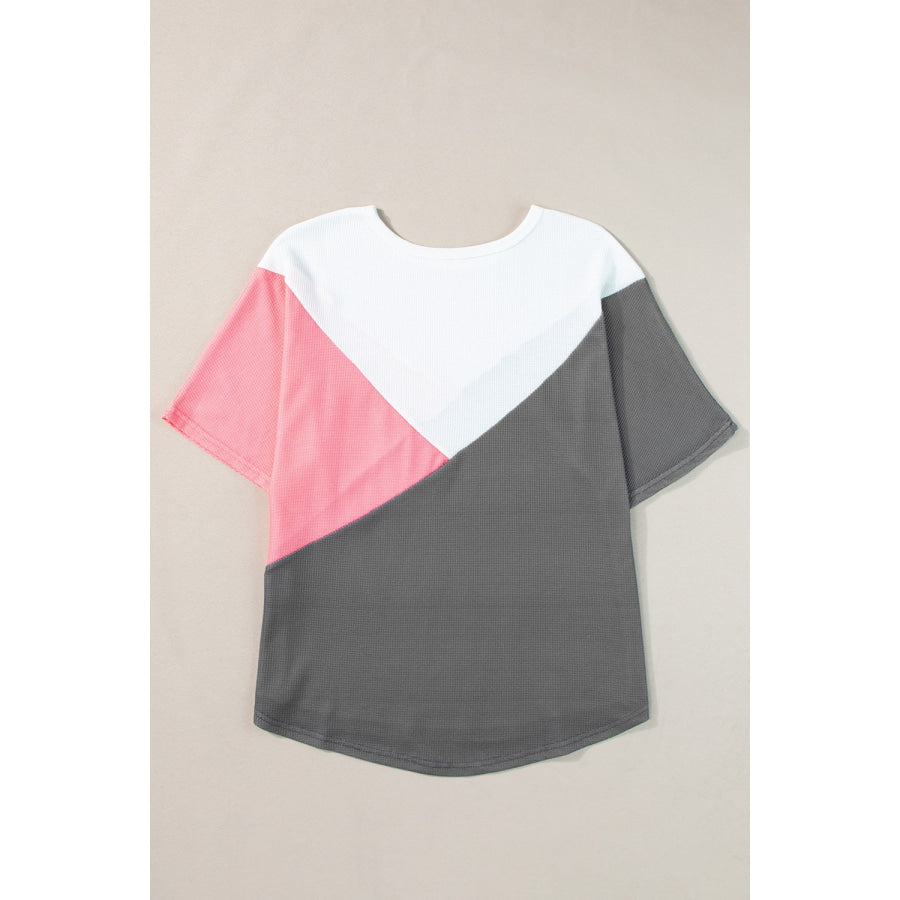 Color Block Round Neck Half Sleeve Top Apparel and Accessories