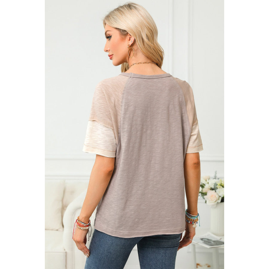 Color Block Round Neck Half Sleeve Top Apparel and Accessories