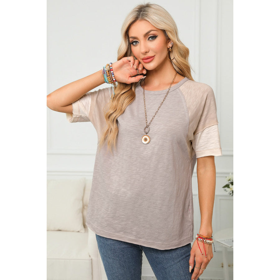 Color Block Round Neck Half Sleeve Top Apparel and Accessories