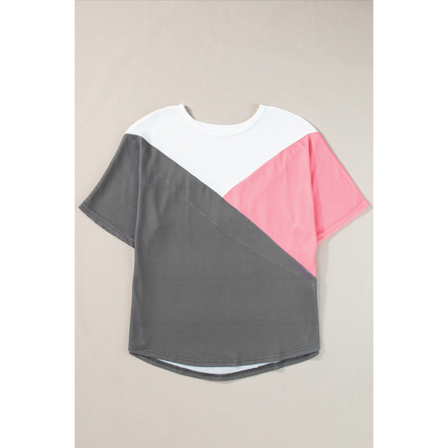 Color Block Round Neck Half Sleeve Top Dark Gray / S Apparel and Accessories