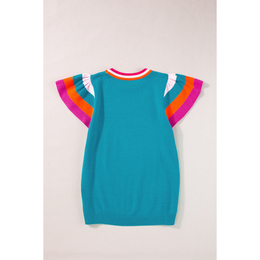 Color Block Round Neck Knit Top Apparel and Accessories