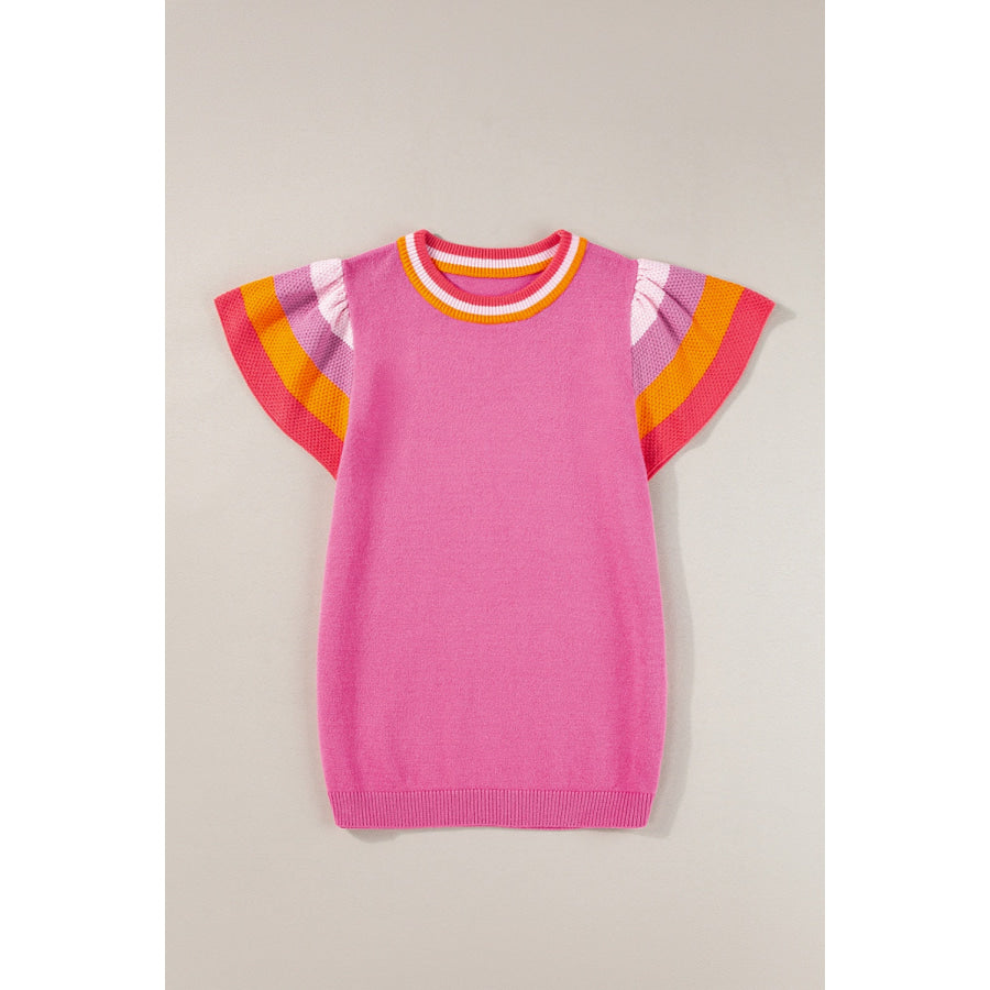 Color Block Round Neck Knit Top Apparel and Accessories