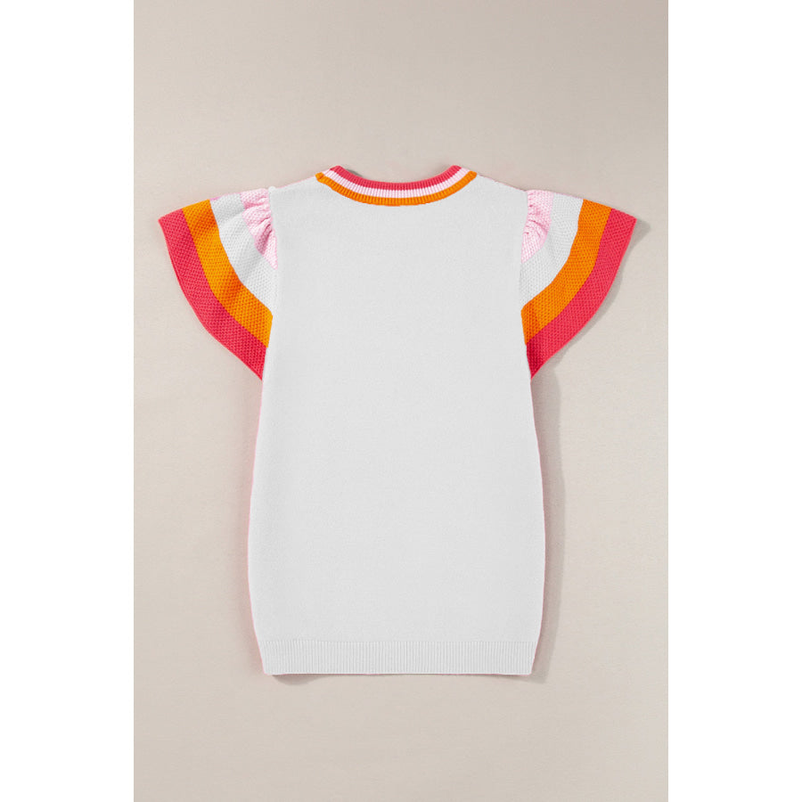 Color Block Round Neck Knit Top Apparel and Accessories