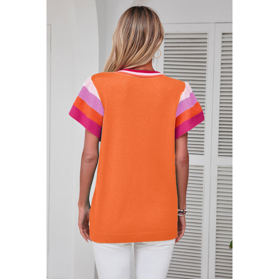 Color Block Round Neck Knit Top Apparel and Accessories