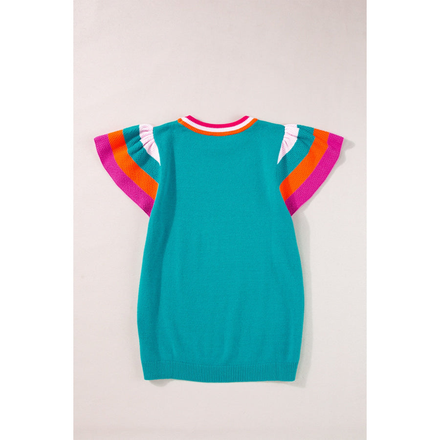 Color Block Round Neck Knit Top Apparel and Accessories