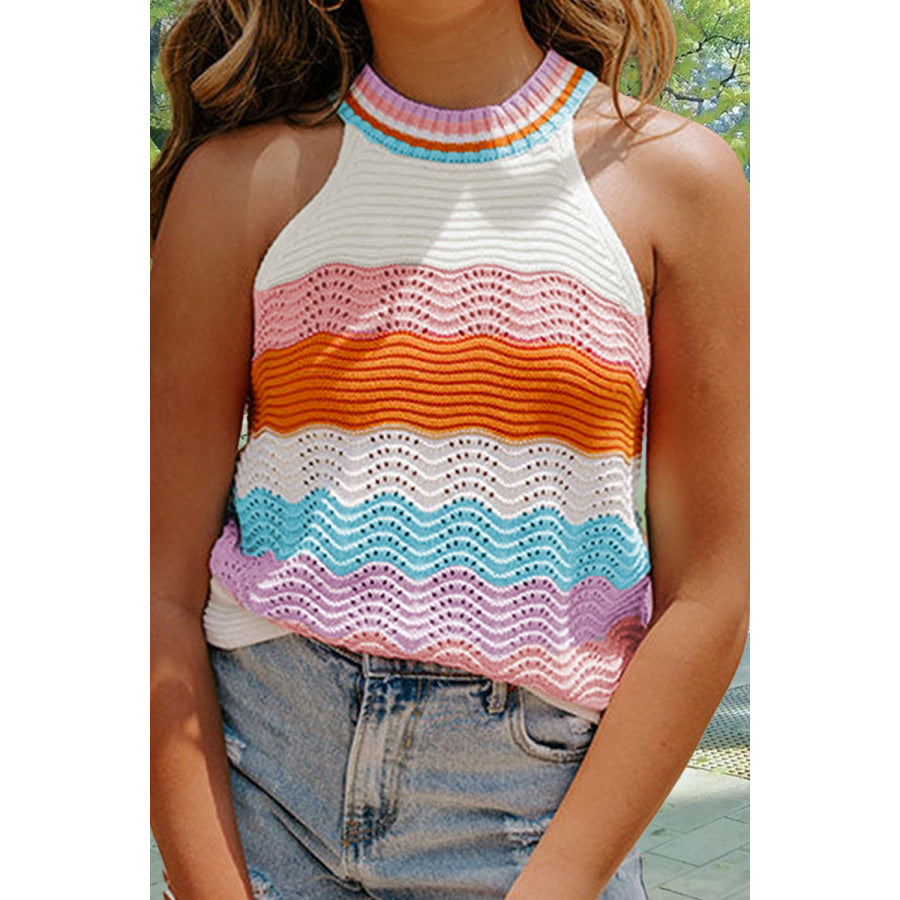 Color Block Round Neck Knit Vest Multicolor / S Apparel and Accessories