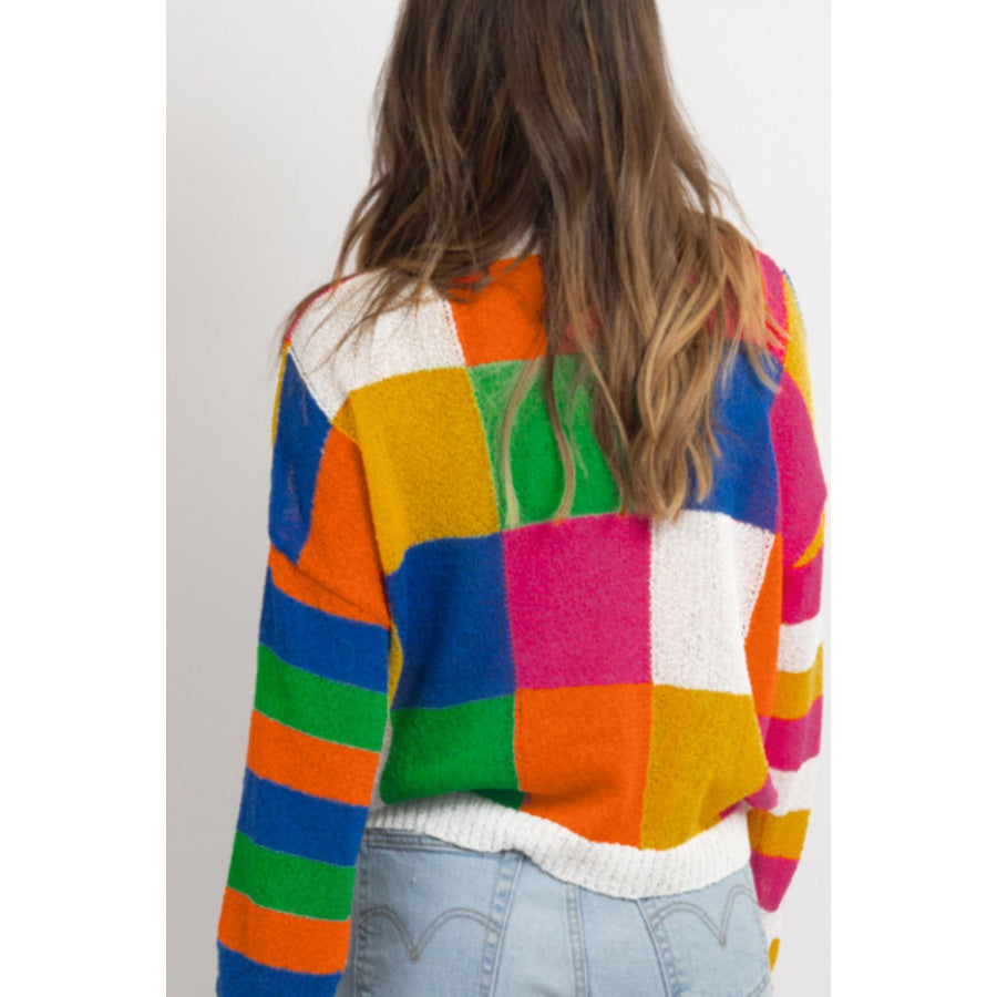 Color Block Round Neck Long Sleeve Sweater Apparel and Accessories