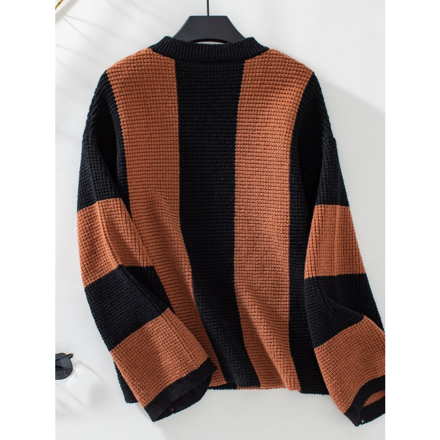 Color Block Round Neck Long Sleeve Sweater Apparel and Accessories