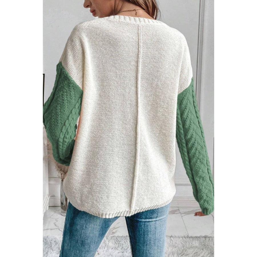 Color Block Round Neck Long Sleeve Sweater Apparel and Accessories