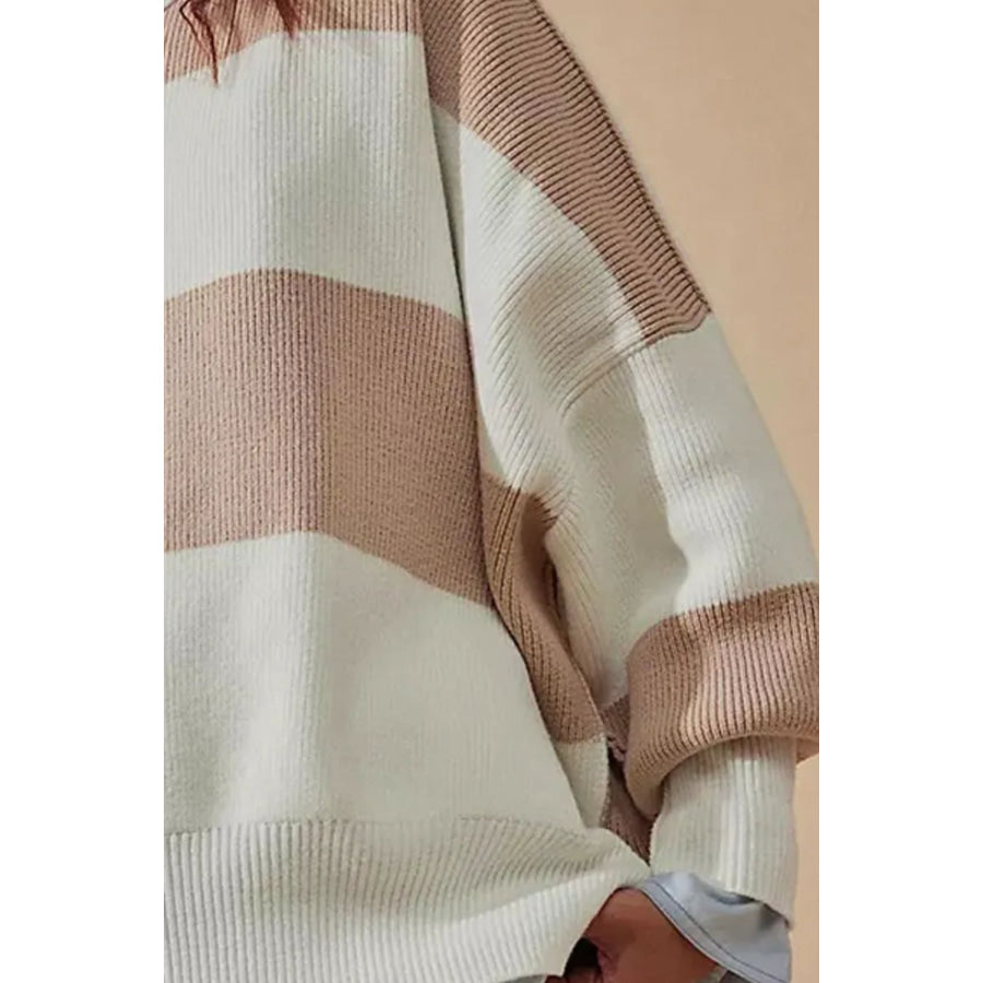 Color Block Round Neck Long Sleeve Sweater Apparel and Accessories