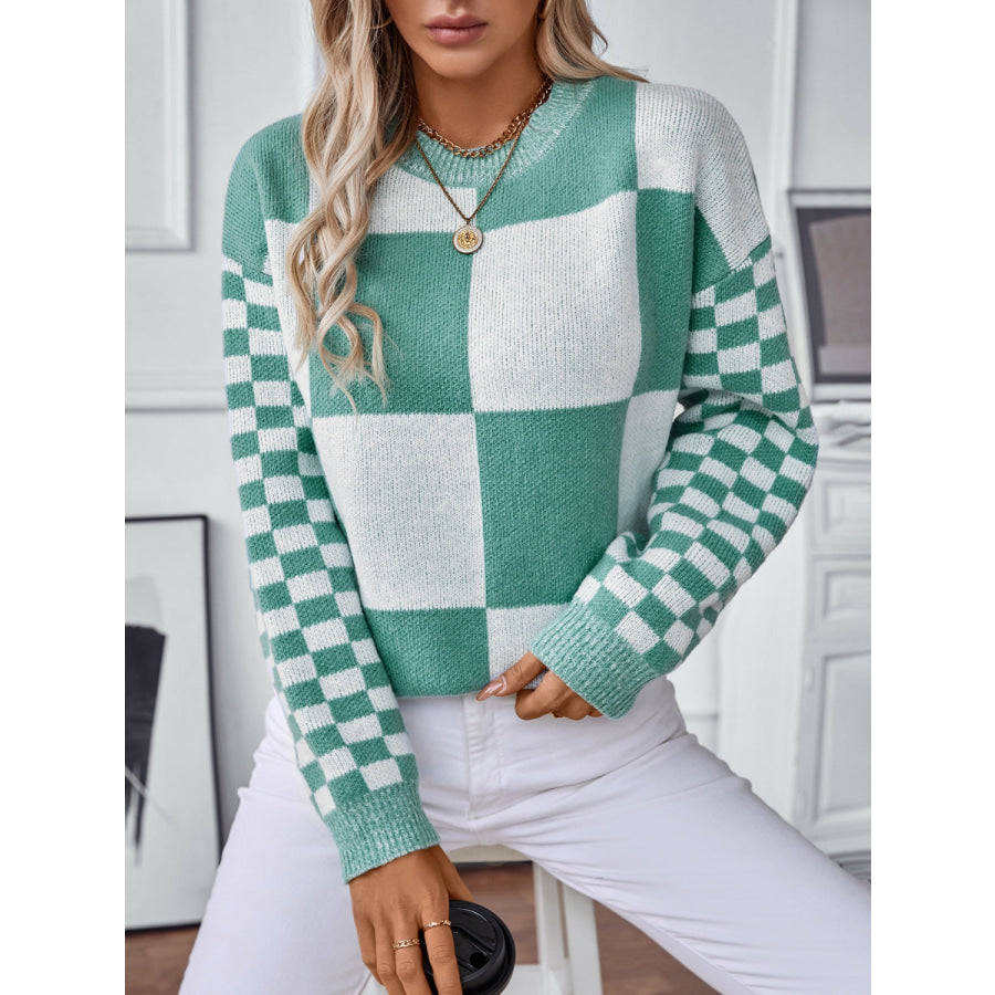 Color Block Round Neck Long Sleeve Sweater Apparel and Accessories