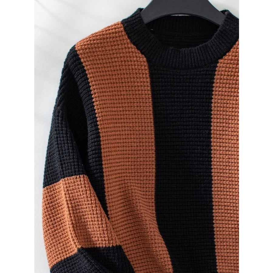 Color Block Round Neck Long Sleeve Sweater Apparel and Accessories